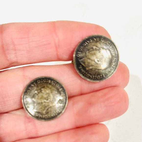 Vintage King George VI Screw Back Six Pence Earrings,Excellent Vintage Condition - Picture 3 of 6